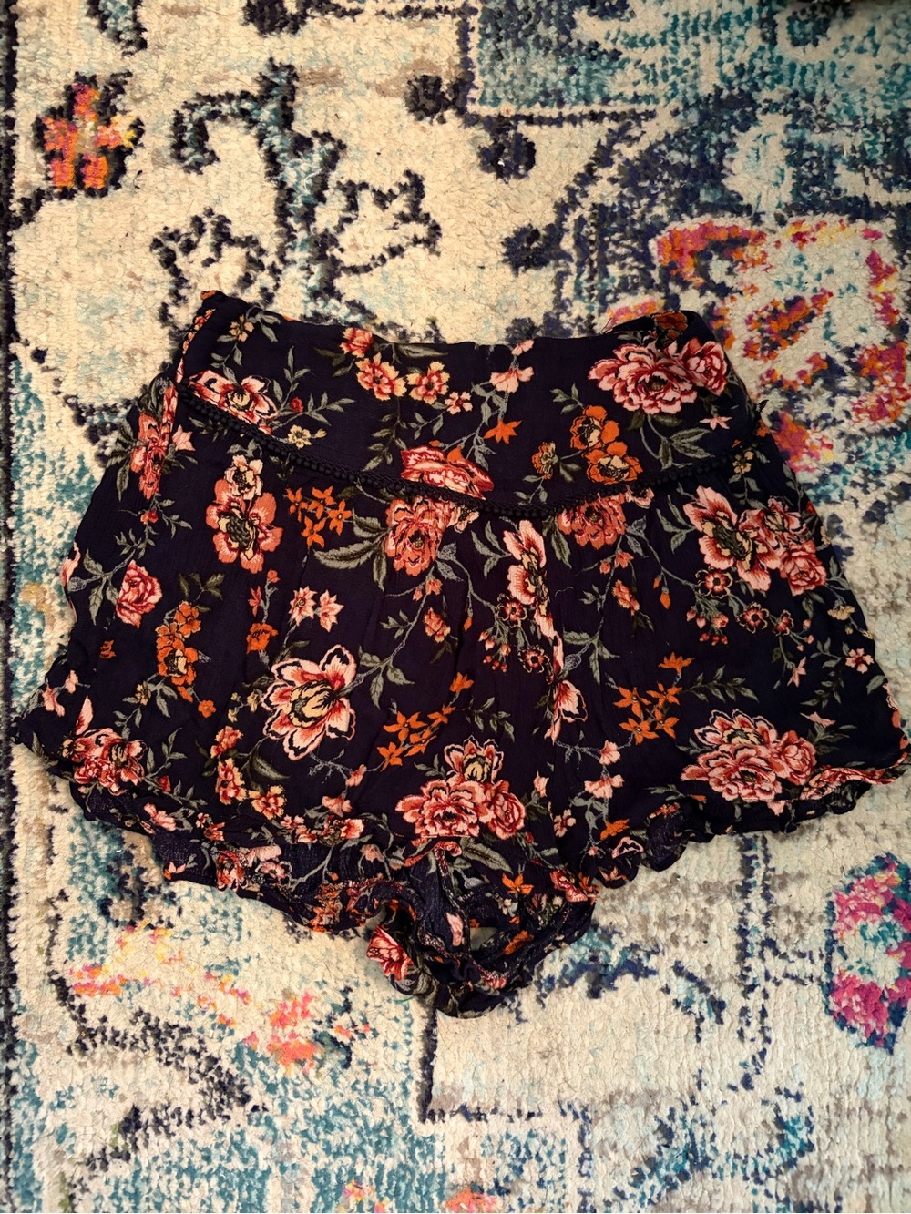 American Eagle Outfitters Navy Floral High-Waist Shorts